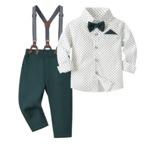 Kids Toddler Boys Party Clothing British Style Polka Dot Long Sleeve Lapel Shirt Suspender Pants Set