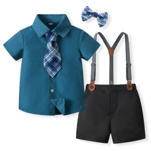 Kids Toddler Boys Party Clothing British Style Short Sleeve Lapel Shirt Suspender Shorts Set