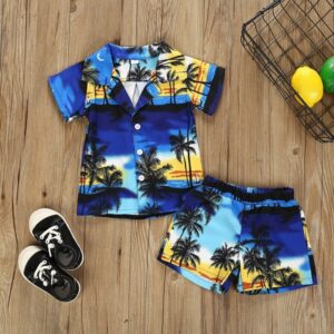 Kids Toddler Boys Casual Holiday Coconut Print Short Sleeve Lapel Shirt Shorts Set