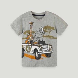 Kids Toddler Boys Casual Cartoon Print Short Sleeve Round Neck T-Shirt