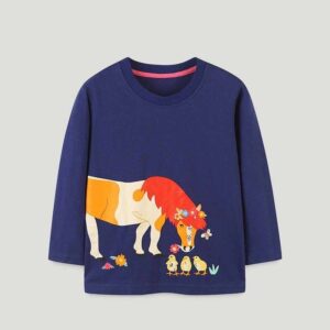 Kids Toddler Boys Girls Casual Cartoon Print Long Sleeve Round Neck T-Shirt