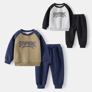 Kids Toddler Big Boys Autumn Winter Casual Letters Print Long Sleeve Round Neck Sweatshirts Trousers Set