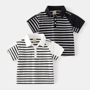 Kids Toddler Boys Fashion Casual Stripe Letters Print Short Sleeve Lapel Polo Shirt