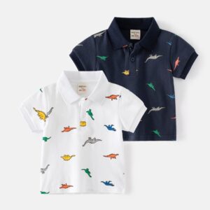 Kids Toddler Boys Fashion Casual Cartoon Dinosaur Print Short Sleeve Lapel Polo Shirt