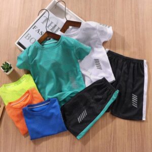 Children Kids Teen Fashion Boys Casual Sports Short Sleeve Print Thin Quick-Drying Top And Shorts 2pcs Set