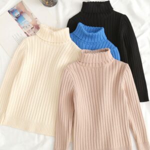 Children Kids Baby Teen Fashion Girls Boys Casual Basic Long Sleeve Turtleneck Solid Color Knitted Sweater Top