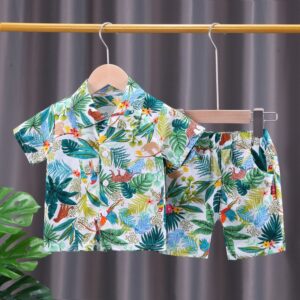 Kids Toddler Boys Casual Cute Vacation Floral Print Short Sleeve Lapel Shirt Shorts Set
