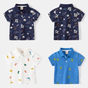 Kids Toddler Boys Casual Cute Cartoon Print Short Sleeve Lapel POLO Shirt