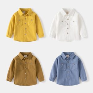 Kids Toddler Boys Fashion Casual Basic Solid Color Long Sleeve Lapel Shirt