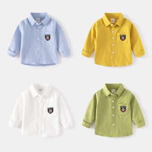 Kids Toddler Boys Fashion Casual Basic Cartoon Bear Pattern Long Sleeve Lapel Shirt