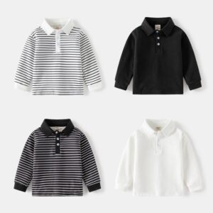 Kids Toddler Boys Fashion Casual Basic Stripe Print Long Sleeve Lapel POLO Shirt