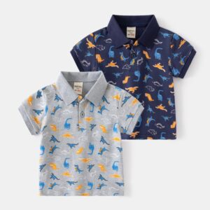 Kids Toddler Boys Casual Cute Cartoon Dinosaur Print Short Sleeve Lapel POLO Shirt