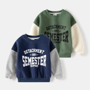 Kids Toddler Boys Casual Cute Colorblock Letters Print Long Sleeve Round Neck Sweatshirts