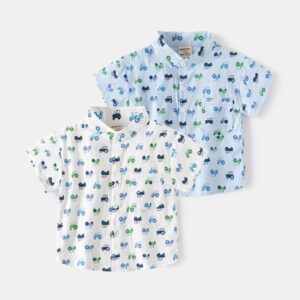 Kids Toddler Boys Casual Cute Cartoon Car Print Short Sleeve Stand Collar Shirt