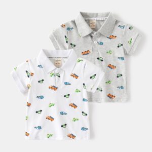 Kids Toddler Boys Casual Cute Cartoon Car Print Short Sleeve Lapel POLO Shirt