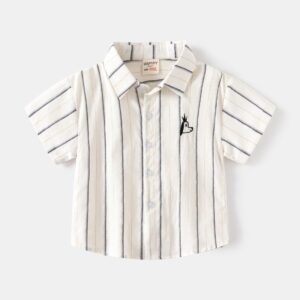 Kids Toddler Boys Casual Cute Cartoon Stripe Short Sleeve Lapel Shirt