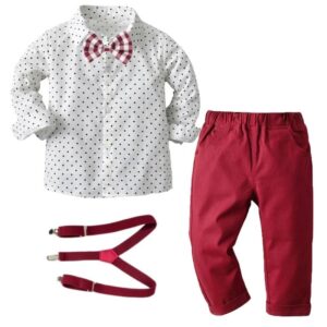 Kids Toddler Big Boys Party Clothing British Style Polka Dot Long Sleeve Lapel Shirt Trousers Set