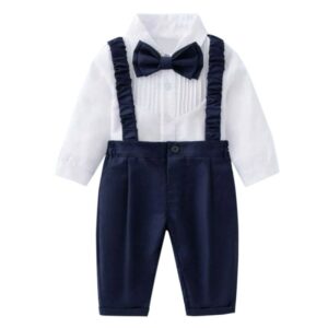Kids Toddler Boys Party Clothing British Style Bow Solid Color Long Sleeve Lapel Shirt Trousers Set