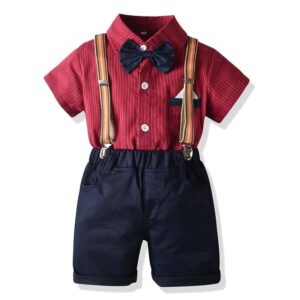 Kids Toddler Big Boys Party Clothing Casual British Style Style Short Sleeved Lapel Shirt Suspender Pants Set