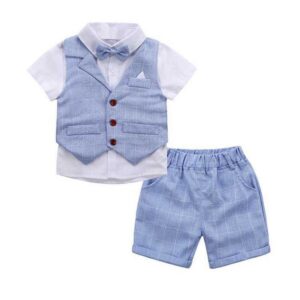 Kids Toddler Big Boys Party Clothing Casual British Style Short Sleeve Lapel Shirt Waistcoat Shorts Set