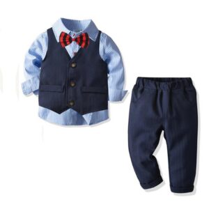 Kids Toddler Big Boys Party Clothing Fashion Casual British Style Style Long Sleeve Lapel Shirt Waistcoat Trousers Set