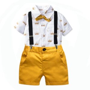 Kids Toddler Boys Party Clothing Fashion Casual British Style Crown Print Short Sleeve Lapel Shirt Shorts Set