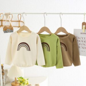 Kids Toddler Big Boys Girls Fashion Casual Cute Rainbow Waffle Long Sleeve Round Neck T-Shirt