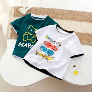 Kids Toddler Big Boys Girls Bear Cute Cartoon Print Short Sleeve Round Neck T-Shirt