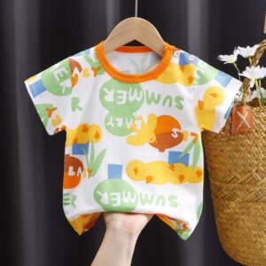 Kids Baby Toddler Boys Girls Casual Cute Cartoon Print Short Sleeve Round Neck T-Shirt