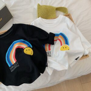 Casual Kid Boys Rainbow Smiley Print Short Sleeve T-Shirt