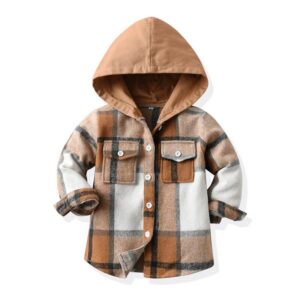 Children Kids Baby Fashion Boys Girls Plaid Hooded Long-Sleeved Jacket