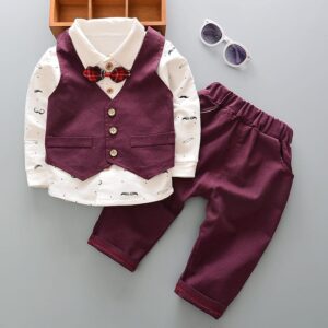 Boys Moustache Pattern Lapel Shirt Single-breasted Vest And Pants Set