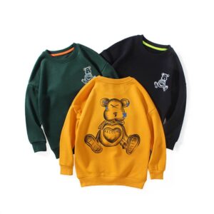 Boys Casual Long Sleeve Round Neck Bear Pattern Sweatshirt