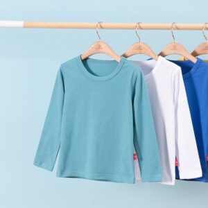 Kids Casual Plain Soft Round Neck Long Sleeve Solid Color Base Shirt