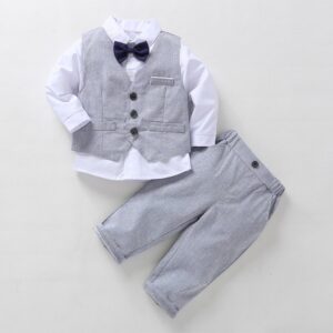 Kids Toddler Boys Spring Autumn Fashion Casual British Style Bow Waistcoat Shirt Trousers Boys Party Clothing Set