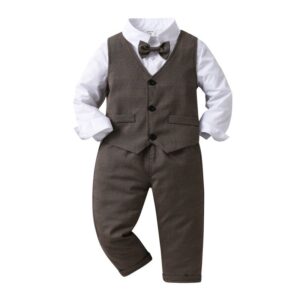 Kids Big Boys Spring Autumn Fashion Casual British Style Bow Waistcoat Lapel Shirt Trousers Boys Party Clothing Set