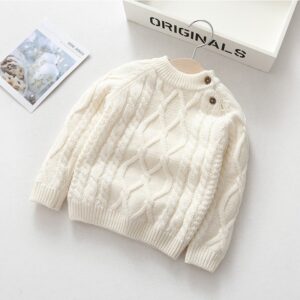 Kids Toddler Girls Boys Autumn Winter Fashion Casual Simple Solid Color Button Round Neck Wool Lining Sweater