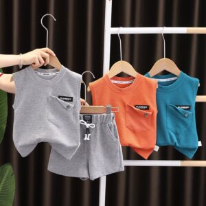 Kids Toddler Boys Summer Fashion Casual Solid Color Round Neck Vest Shorts Set