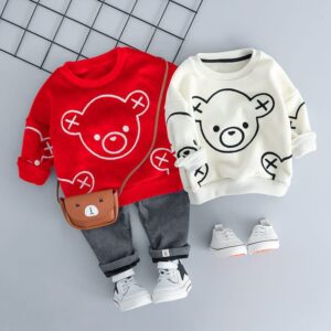 Kids Cute Bear Pattern Sweatershirt And Pants Set