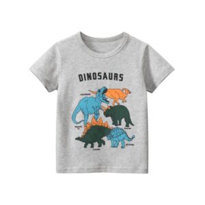 Kids Toddler Boys Summer Basic Cotton Letters Cartoon Dinosaur Pattern Round Neck T-Shirt