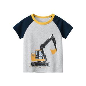 Kids Toddler Boys Summer Basic Cotton Cartoon Car Pattern Round Neck Short-Sleeved T-Shirt