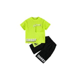 Children Kids Baby Teen Fashion Boys Casual Short Sleeve Letter Print Top And Shorts 2pcs Set