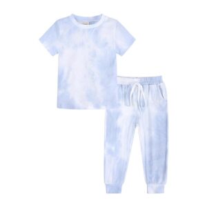 Children Kids Baby Fashion Girls Girls Casual Basic Short Sleeve Tie Dye Print T-Shirt And Pants 2pcs Set