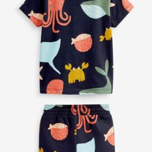Children Kids Baby Fashion Boys Casual Basic Short Sleeve Cartoon Animalprint T-Shirt And Shorts 2pcs Set
