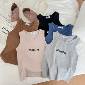 Children Kids Baby Fashion Girls Boys Casual Basic Letter Print Sleeveless Round Neck T-Shirt