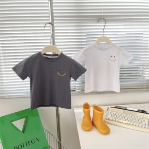 Children Kids Baby Fashion Boys Girls Casual Basic Short Sleeve Cartoon Smiley Letter Print T-Shirt