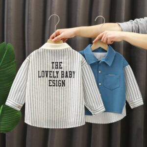 Children Kids Baby Fashion Boys Long Sleeve Letter Stripe Print Patchwork Shirt