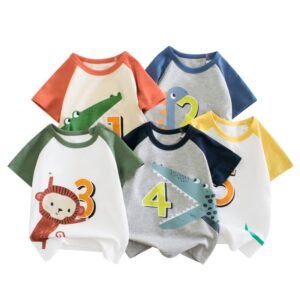 Children Kids Baby Fashion Boys Casual Basic Short Sleeve Animal Cartoon Print T-Shirt