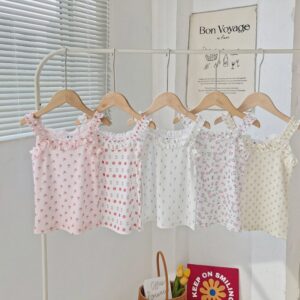Children Kids Baby Fashion Girls Casual Basic Sleeveless Flower Print Sling T-Shirt