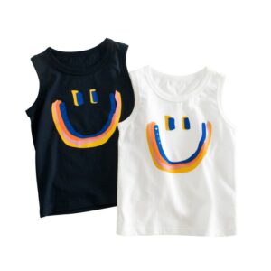 Children Kids Baby Fashion Girls Boys Casual Basic Sleeveless Smiley Print T-Shirt
